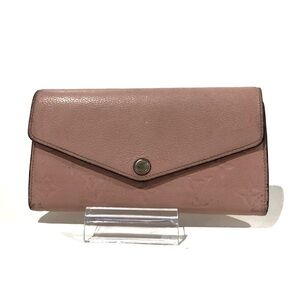 Auth Louis Vuitton Pink Monogram Leather Empreinte Long Sarah Button Wallet